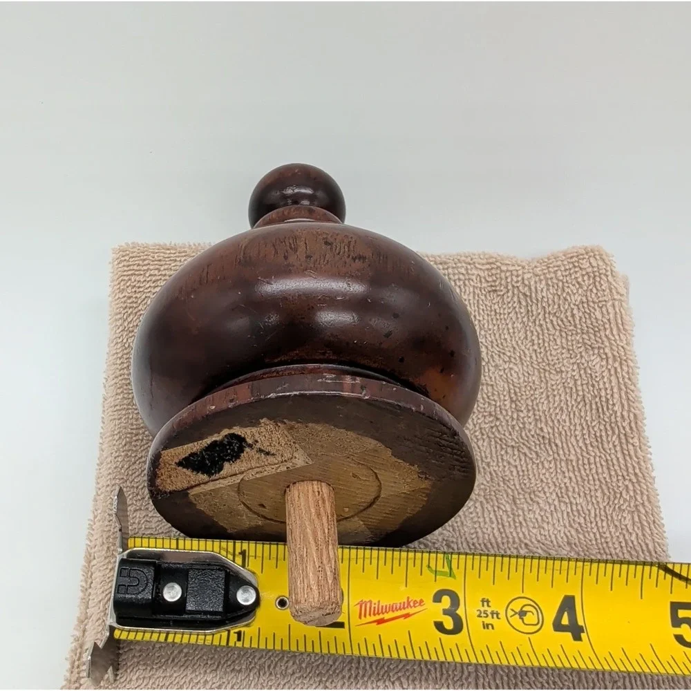 Vtg Wood Bed Post Curtain Rod Finial Dark Brown Stain Turned Wooden Dowel Tiered